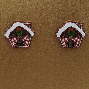 Gingerbread house glitter acrylic stud earrings